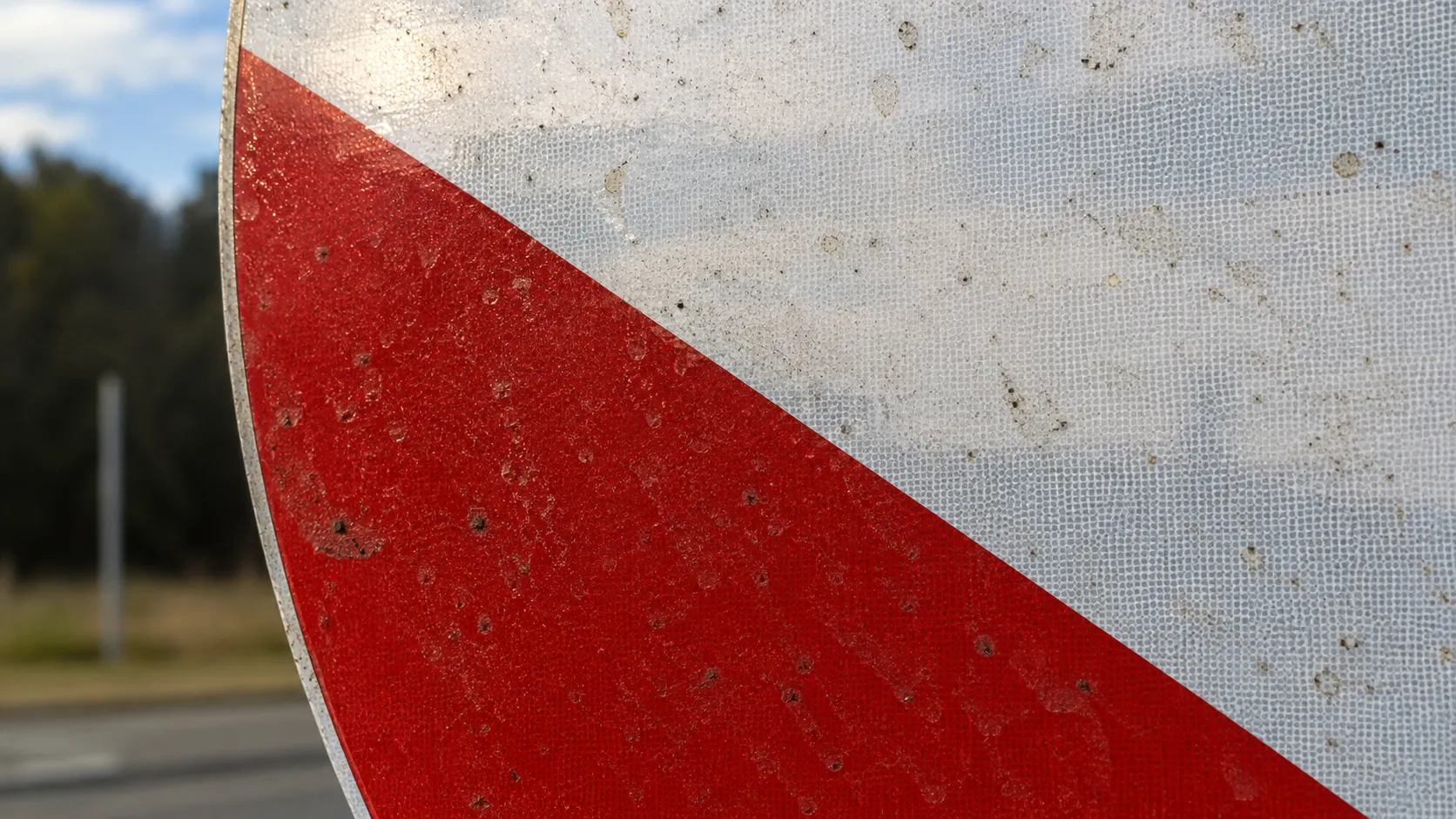 Road dust and dirt on reflective traffic sign sheeting.webp