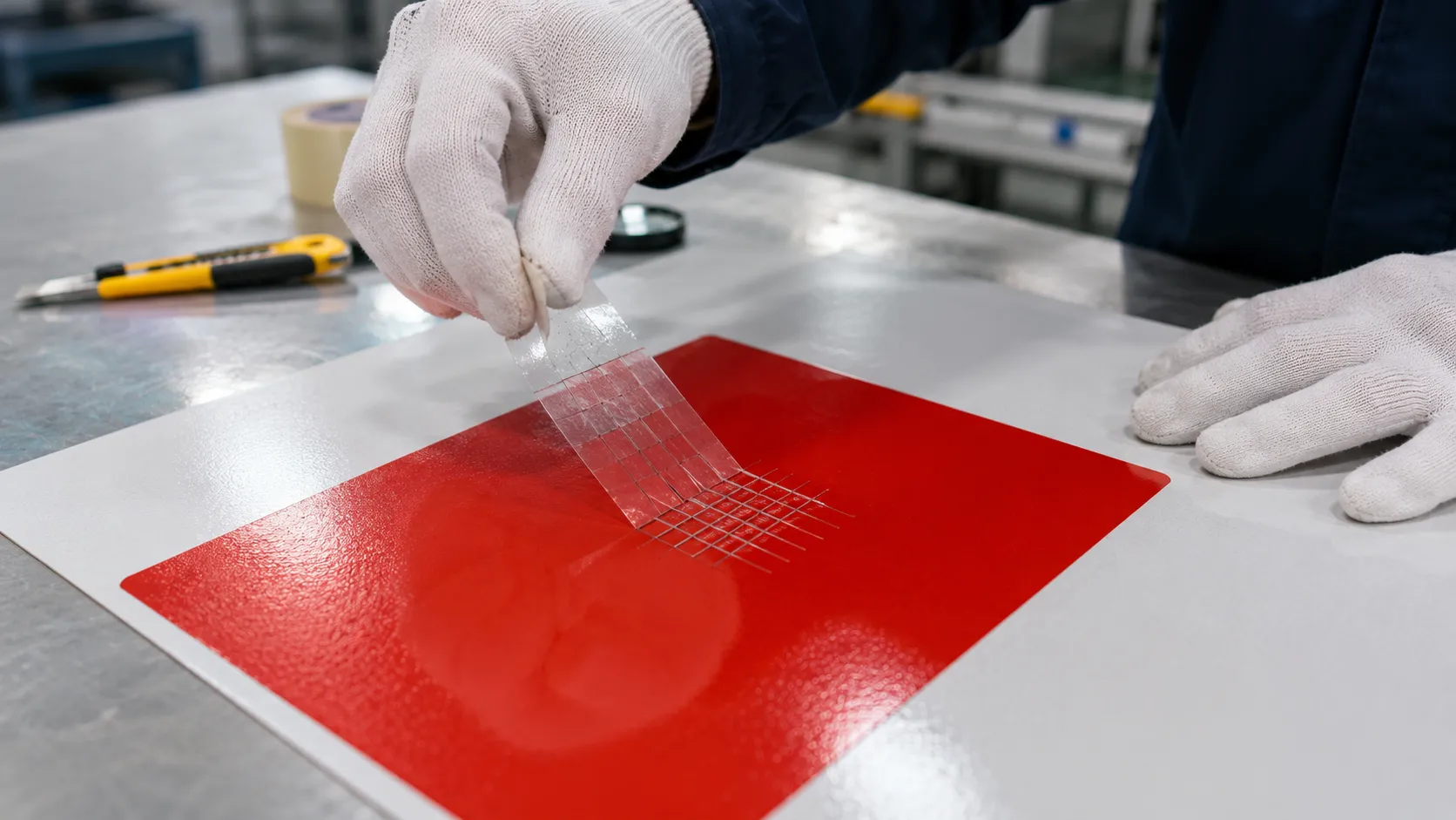 Testing screen printing ink adhesion on reflective sheeting.webp