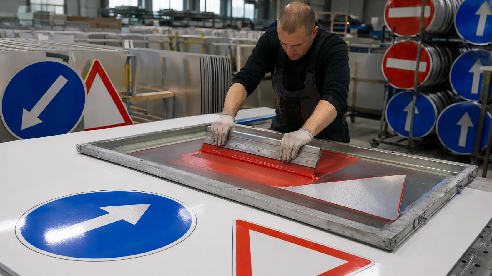 Screen printing reflective sheeting for traffic sign production.webp