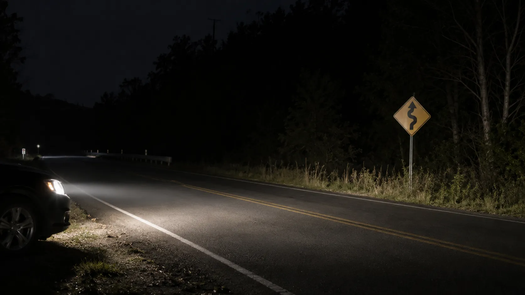Reflective traffic sign appearing dimmer when viewed away from the headlights.webp