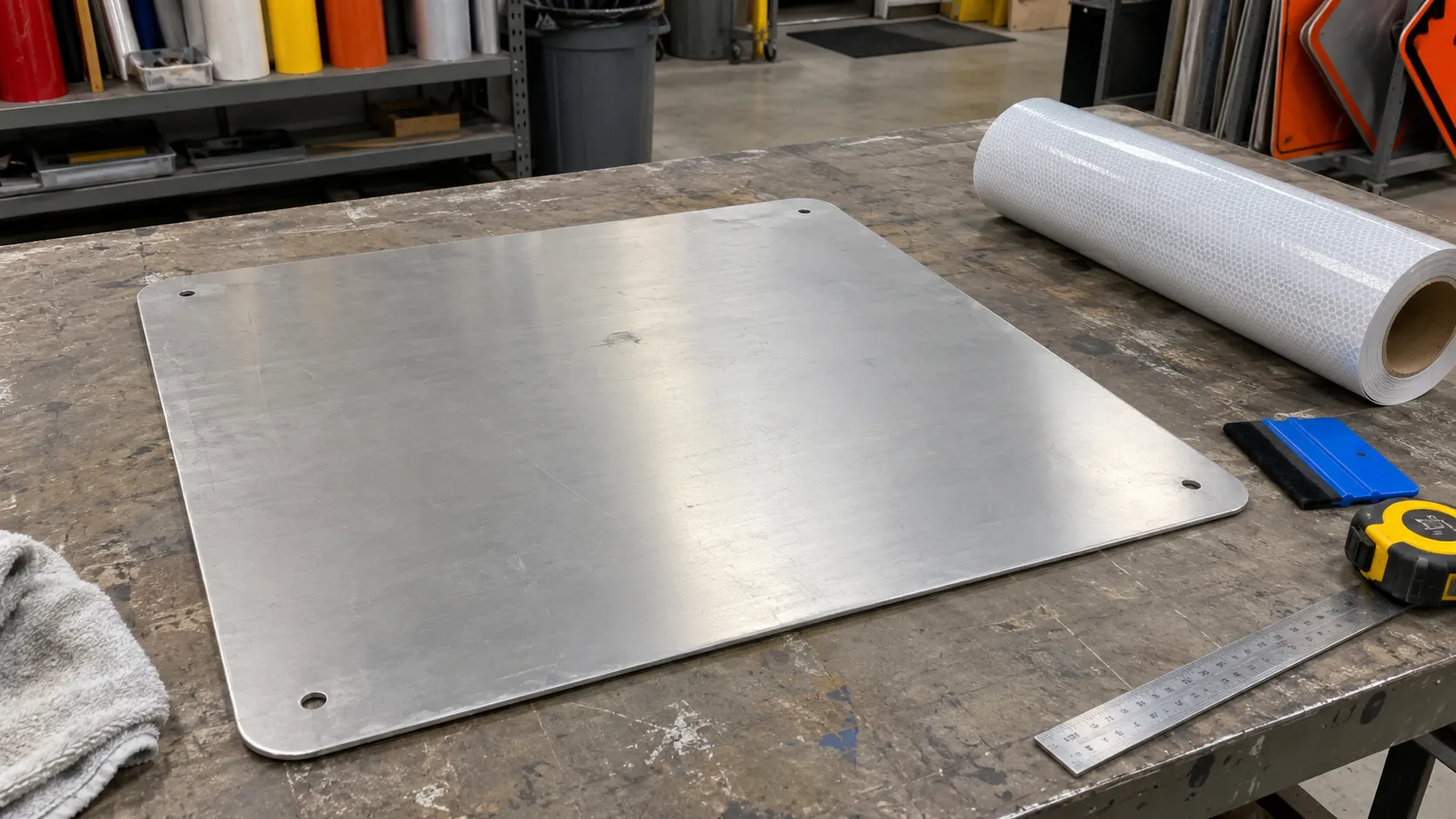 Clean aluminum sign panel prepared for new reflective sheeting.webp