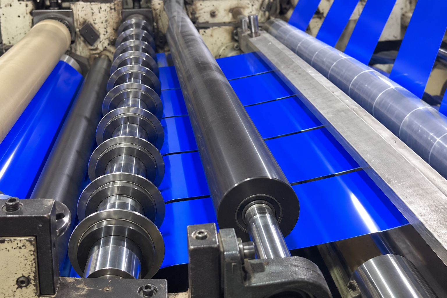 rotary-shear-slitting-blue-reflective-sheeting-clean-narrow-rolls.png