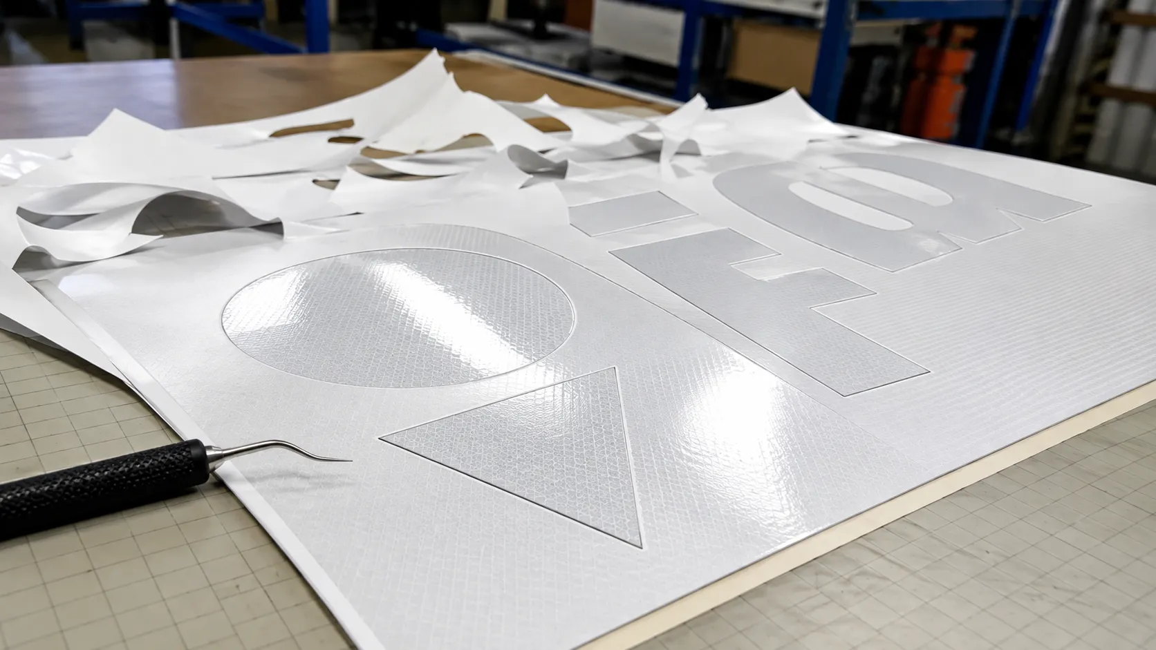 Clean plotter cut edges on reflective vinyl lettering.webp