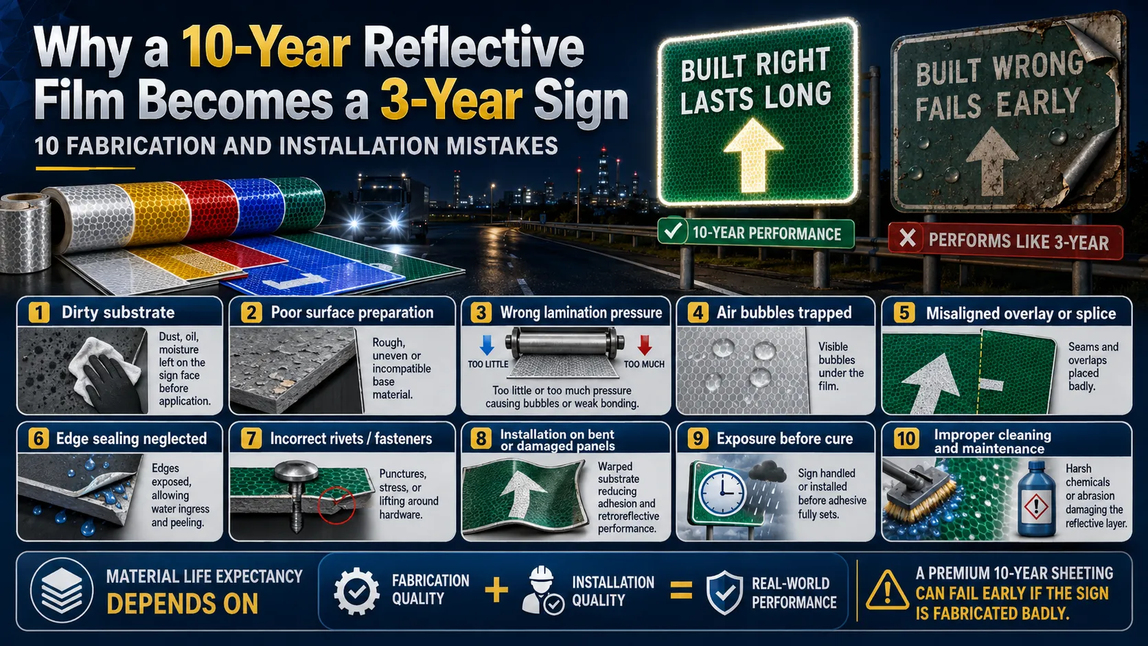 Why a 10-Year Reflective Film Becomes a 3-Year Sign: 10 Fabrication and Installation Mistakes