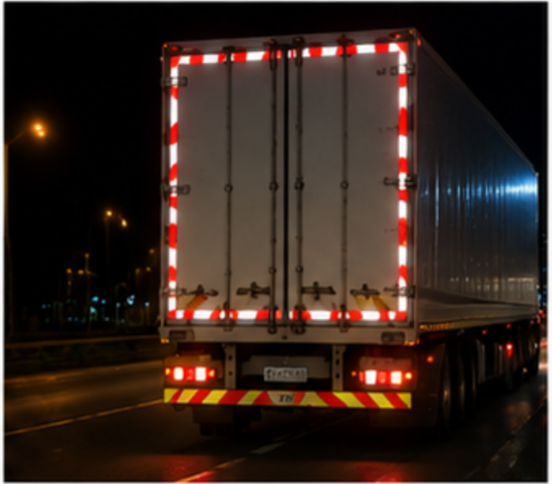 Reflective tape on truck for night time visibility.png