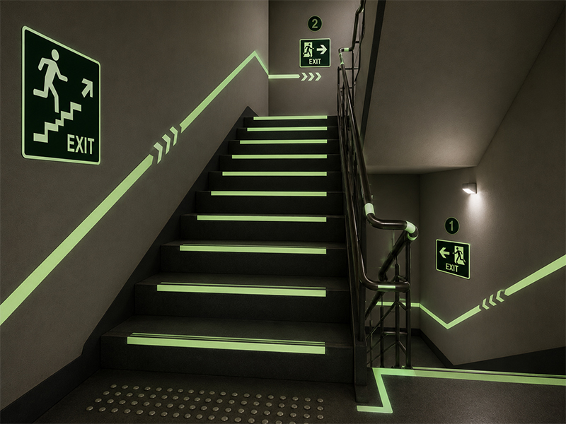 Photoluminescent-Stairway-Guidance